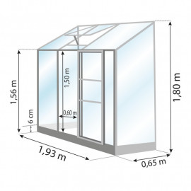 Serre de jardin MÉLISSA adossée 1,30 m² - en verre trempé - Aluminium naturel 