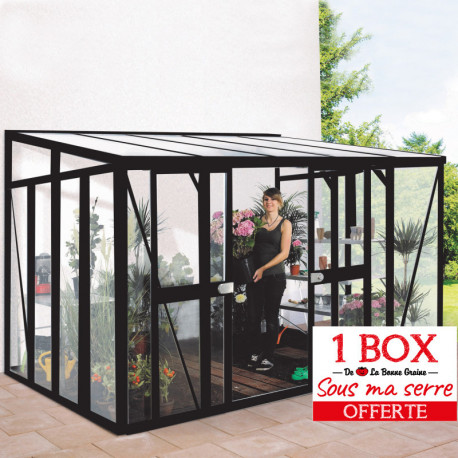 Jardin d'hiver adossé en verre trempé 3mm et polycarbonate Lams HELENA 8,85 m² - avec base - Noir