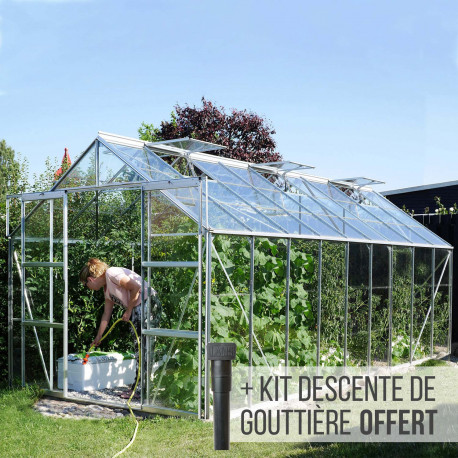 Serre de jardin en aluminium et verre trempé Lams 3,7 m² - Allium gris -  Lams