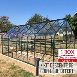 Serre de jardin en verre trempé ALOÉ 14,40 m² - Aluminium laqué vert