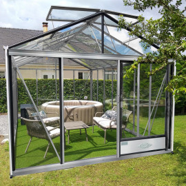 Serre de jardin en verre trempé LUXIA 16,40 m² - Aluminium naturel