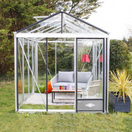 Serre de jardin en verre trempé LUXIA 5,60 m² - Aluminium naturel