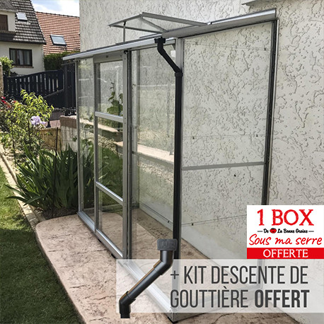 Serre de jardin MÉLISSA adossée 1,30 m² - en verre trempé - Aluminium naturel 